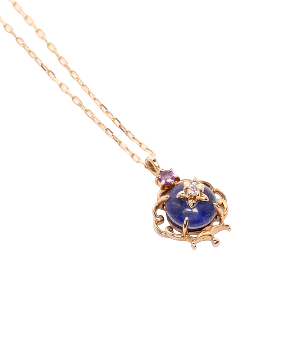 美品 TAKE-UP ネックレス K10 ラピスラズリ ダイヤ 0.01ct DISNEYコラボ アラジンと魔法のランプ レディース テイクアップ