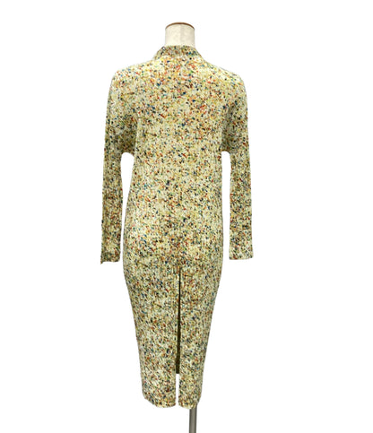 美品 PLEATS PLEASE コート 長袖 プリーツ フローラルマルチカラー 総柄 ポケット付き PP83-JA183 レディース SIZE 3 (L) プリーツプリーズ