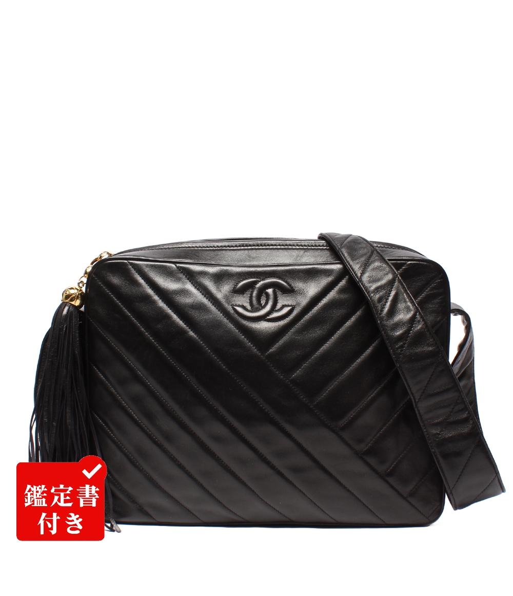 CHANEL ショルダーバッグ バイアスステッチ Vステッチ フリンジ ラムスキン ゴールド金具 2番台 肩掛け 斜め掛け レディース シャネル