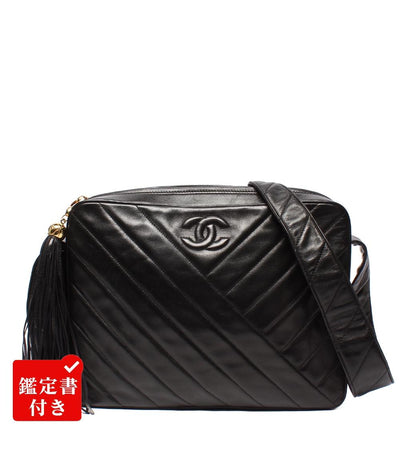 CHANEL ショルダーバッグ バイアスステッチ Vステッチ フリンジ ラムスキン ゴールド金具 2番台 肩掛け 斜め掛け レディース シャネル