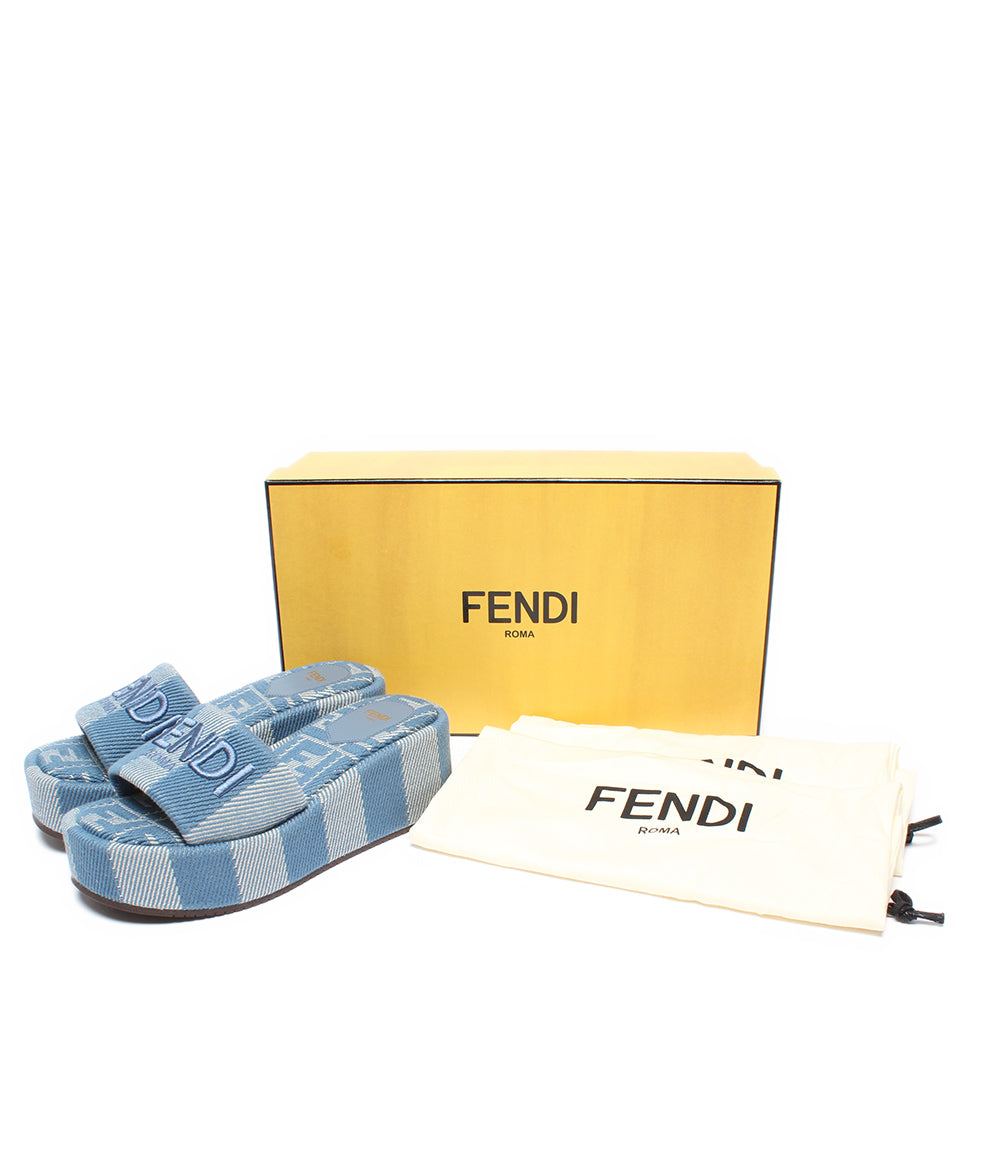美品 FENDI サンダル 厚底 デニムエフェクト ジャカード サンシャイン プラットフォーム 8R8515 レディース SIZE 35 (22.5cm) フェンディ