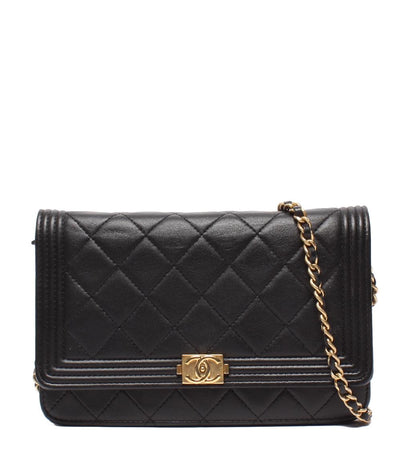 美品 CHANEL チェーンウォレット ショルダーバッグ 財布 ラムスキン ゴールド金具 ボーイシャネル A80287 レディース シャネル
