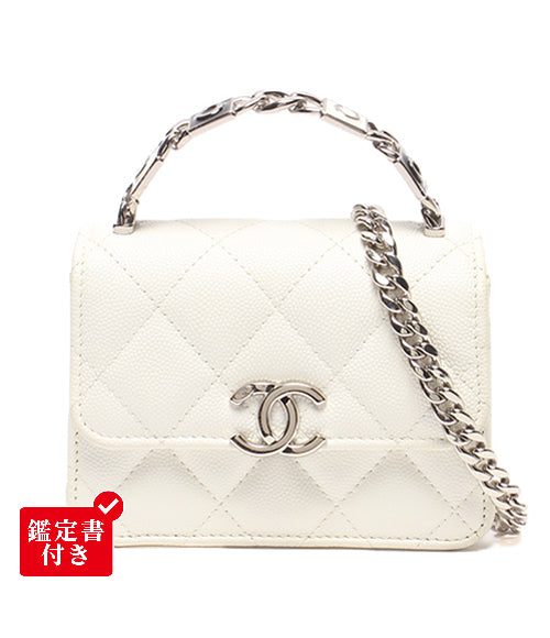 CHANEL ミニチェーンショルダーバッグ クラッチバッグ 肩掛け 斜め掛け シルバー金具 マトラッセ キャビアスキン 32番台 シングルフラップ レディース
