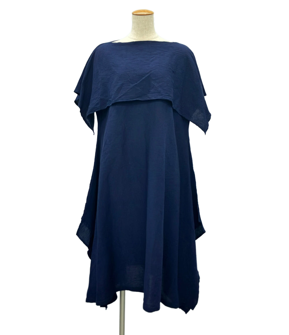 ISSEY MIYAKE 半袖ワンピース イレギュラー ヘム ネイビー モード IM02FH559 レディース SIZE 2 (M) イッセイミヤケ