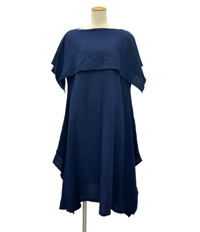 ISSEY MIYAKE 半袖ワンピース イレギュラー ヘム ネイビー モード IM02FH559 レディース SIZE 2 (M) イッセイミヤケ