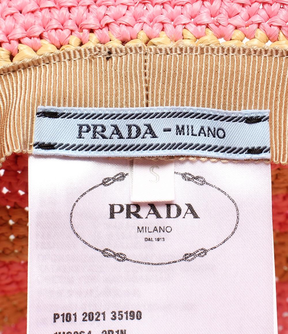 美品 PRADA ラフィアハット ボーダー レディース SIZE S プラダ