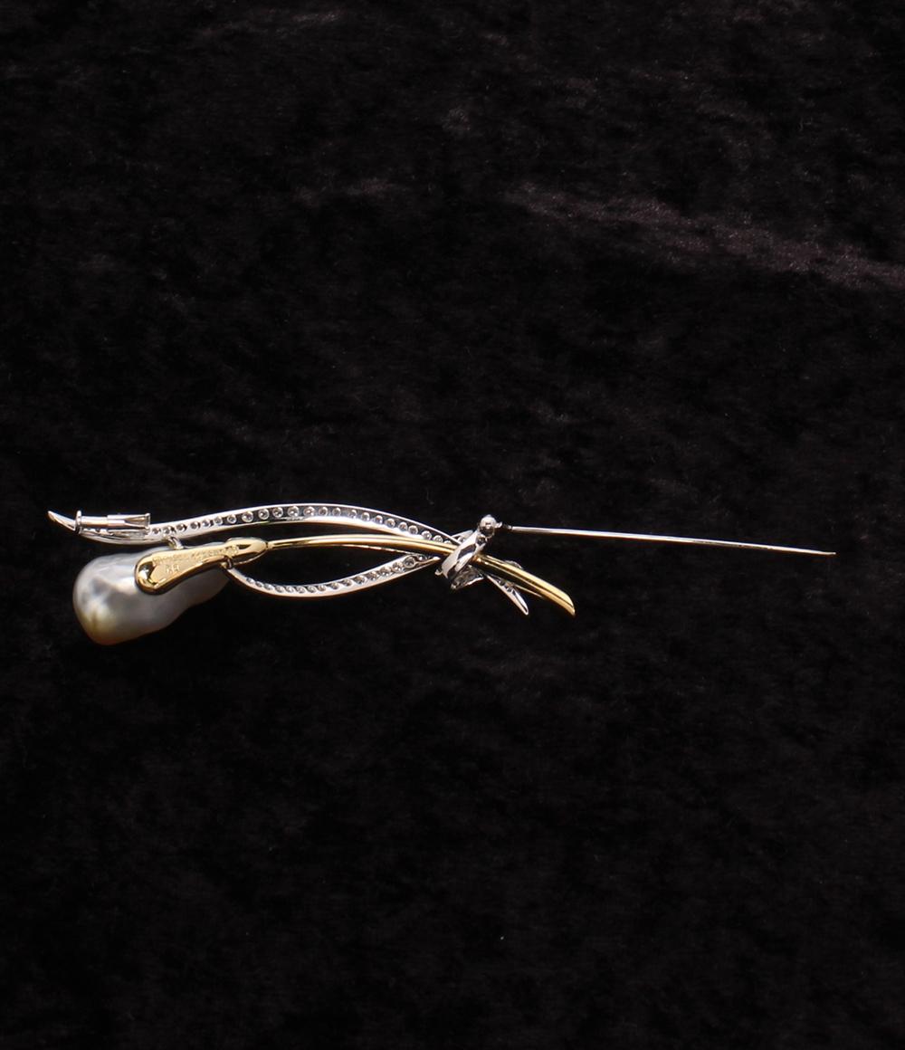 Uyeda Jeweller ブローチ K18 Pt950 バロックパール 約22x12mm ダイヤ レディース ウエダジュエラー