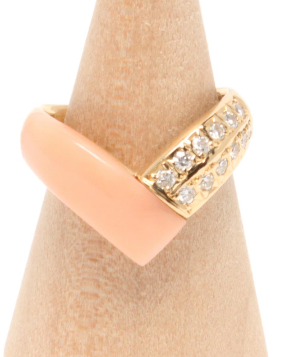 美品 リング 指輪 K18 ダイヤ 0.23ct コーラル サンゴ レディース SIZE 11号