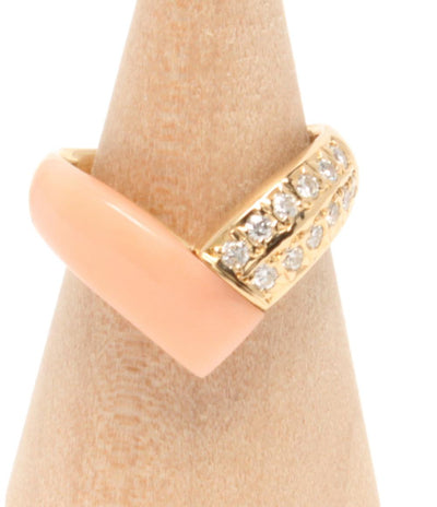 美品 リング 指輪 K18 ダイヤ 0.23ct コーラル サンゴ レディース SIZE 11号