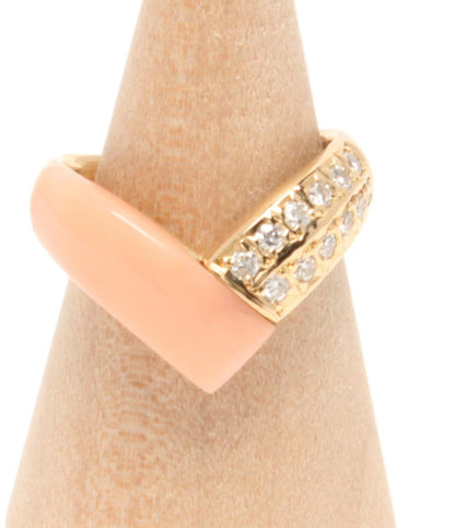 美品 リング 指輪 K18 ダイヤ 0.23ct コーラル サンゴ レディース SIZE 11号