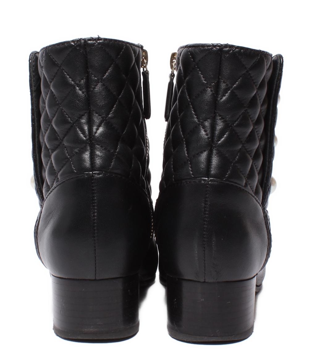 CHANEL ショートブーツ サイドファスナー パール マトラッセ ゴールド金具 G34074 レディース SIZE 38 (24cm) シャネル