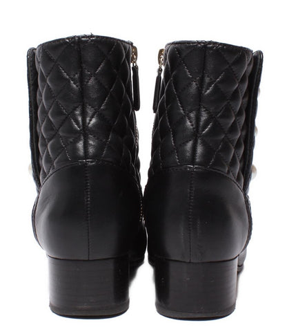 CHANEL ショートブーツ サイドファスナー パール マトラッセ ゴールド金具 G34074 レディース SIZE 38 (24cm) シャネル