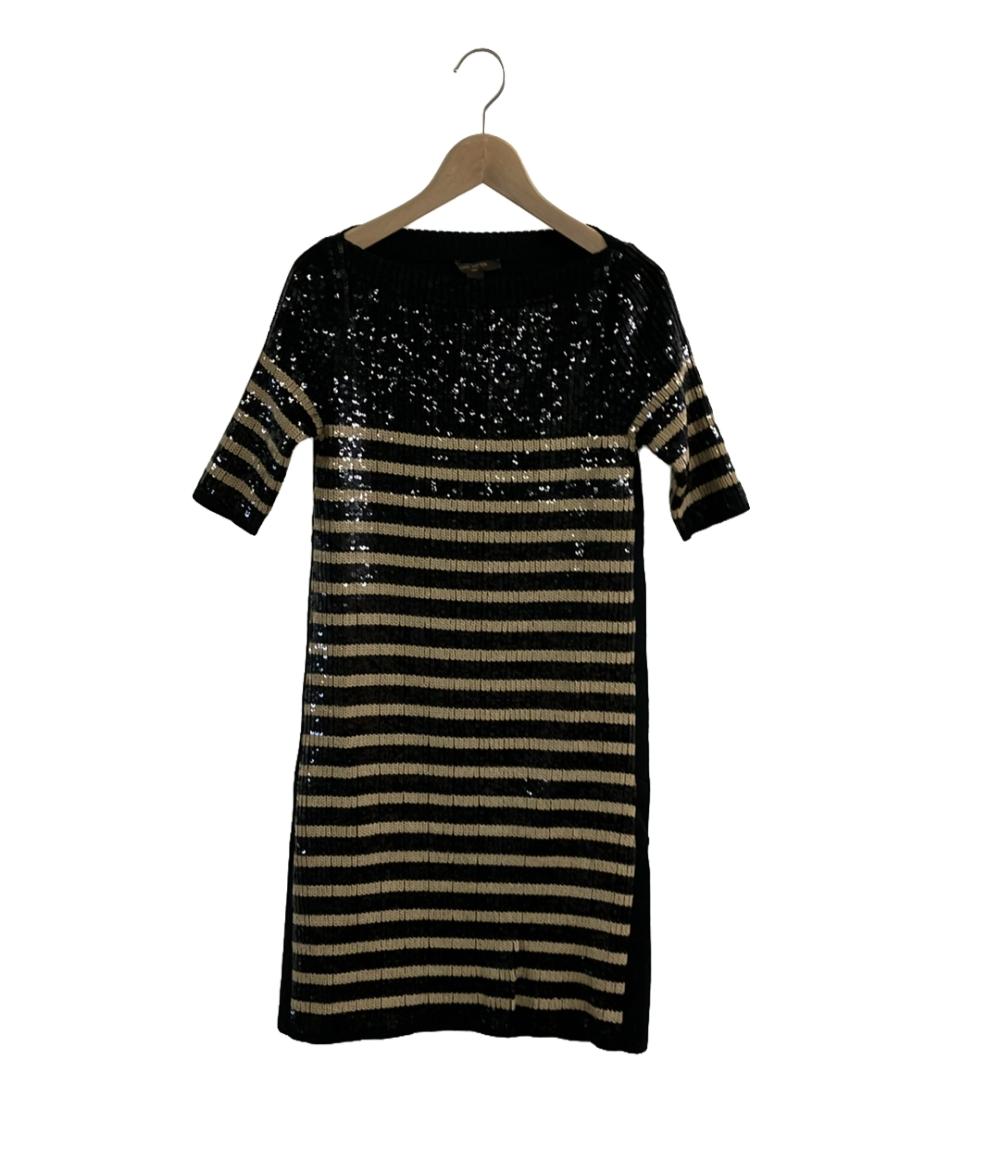 ルイ・ヴィトン 半袖ニットワンピース ウール スパンコール ストライプ  