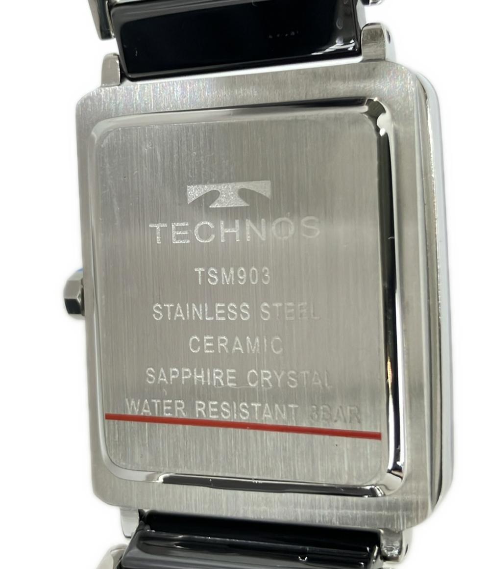 美品 TECHNOS 腕時計 クオーツ ブラック TSM903TB メンズ テクノス
