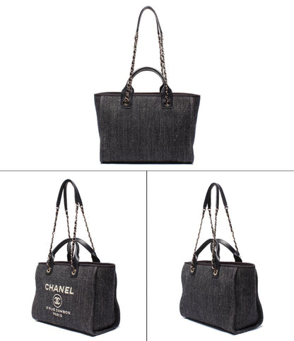 美品 CHANEL チェーンショルダーバッグ ハンドバッグ デニム ゴールド金具 ドーヴィルMM レディース シャネル