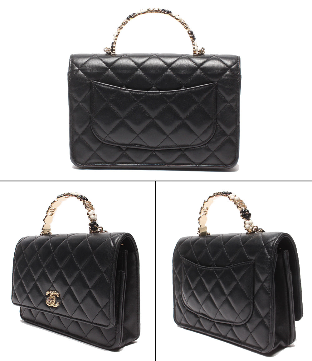 CHANEL チェーンウォレット ショルダーバッグ 斜め掛け ゴールド金具 マトラッセ シングルフラップ ラムスキン レディース シャネル