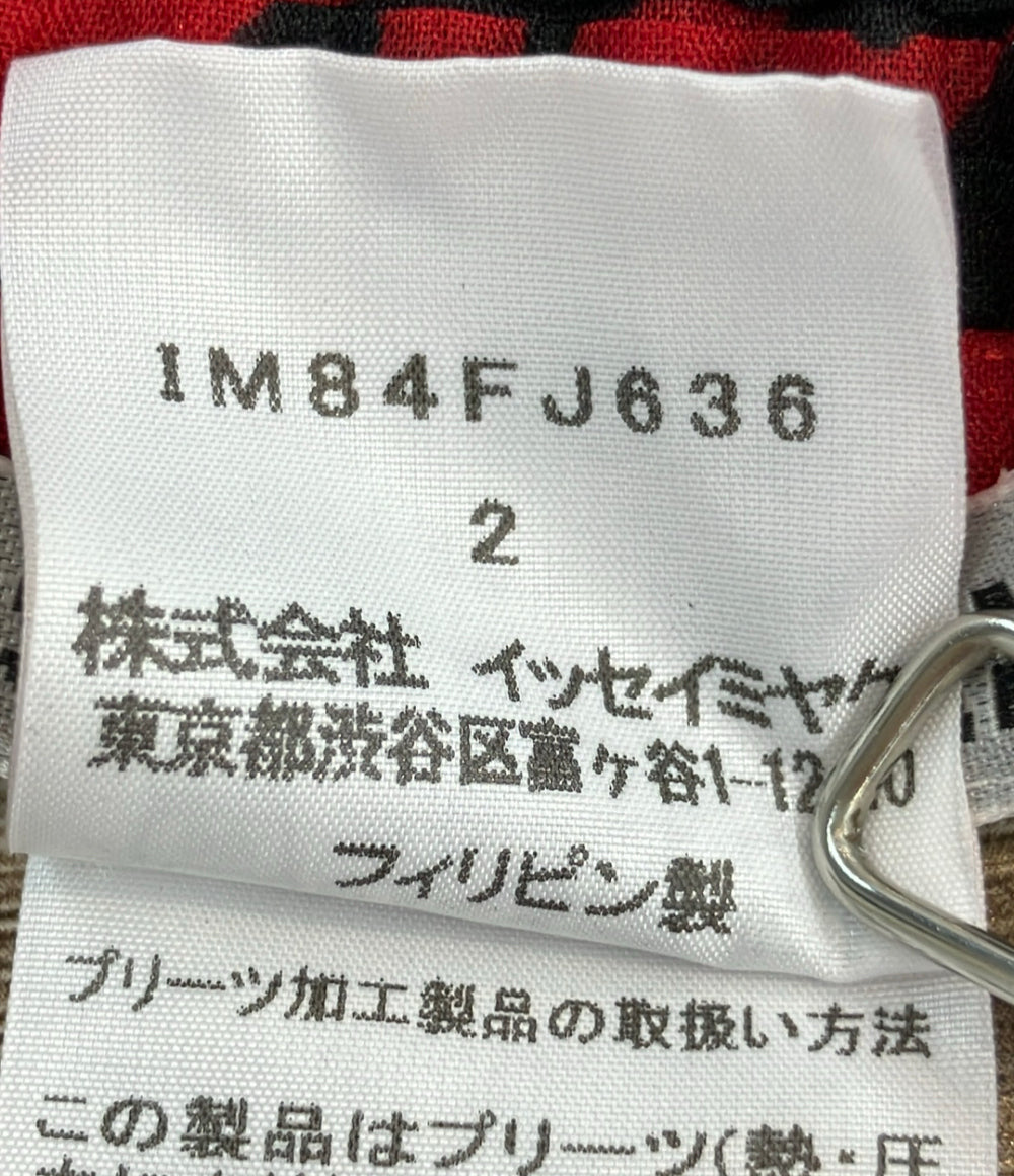 美品 ISSEY MIYAKE 半袖シャツ プリーツ レッド×ブラック模様 IM84FJ636 レディース SIZE 2 (M) イッセイミヤケ
