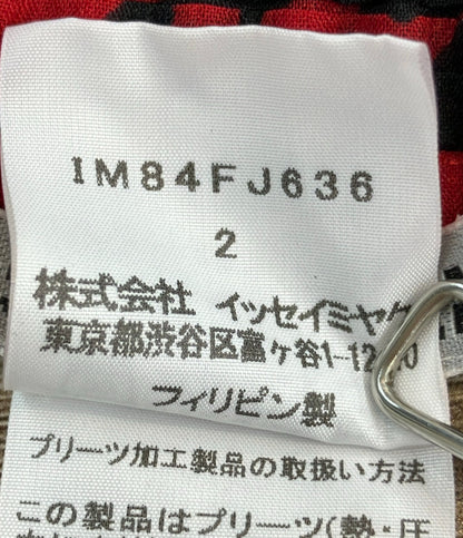 美品 ISSEY MIYAKE 半袖シャツ プリーツ レッド×ブラック模様 IM84FJ636 レディース SIZE 2 (M) イッセイミヤケ