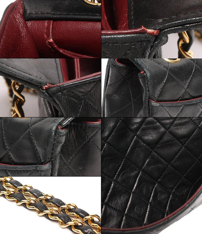 シャネル ダブルチェーンレザーショルダーバッグ ココマーク ゴールド金具シングルフラップ マトラッセ レディース CHANEL