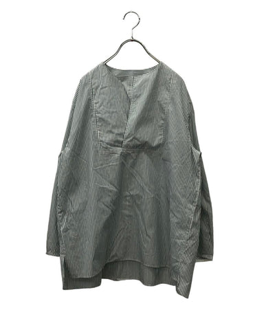 Drawer 長袖シャツ ブラウス ノーカラー コットン ストライプ セレクトショップ 6511-299-0469 レディース SIZE 38 (S) ドゥロワー