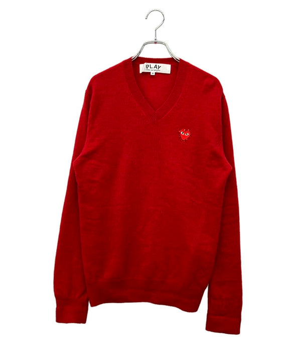 PLAY COMME des GARCONS 長袖ニット ハートロゴ  Vネック プルオーバー レディース SIZE M プレイコムデギャルソン