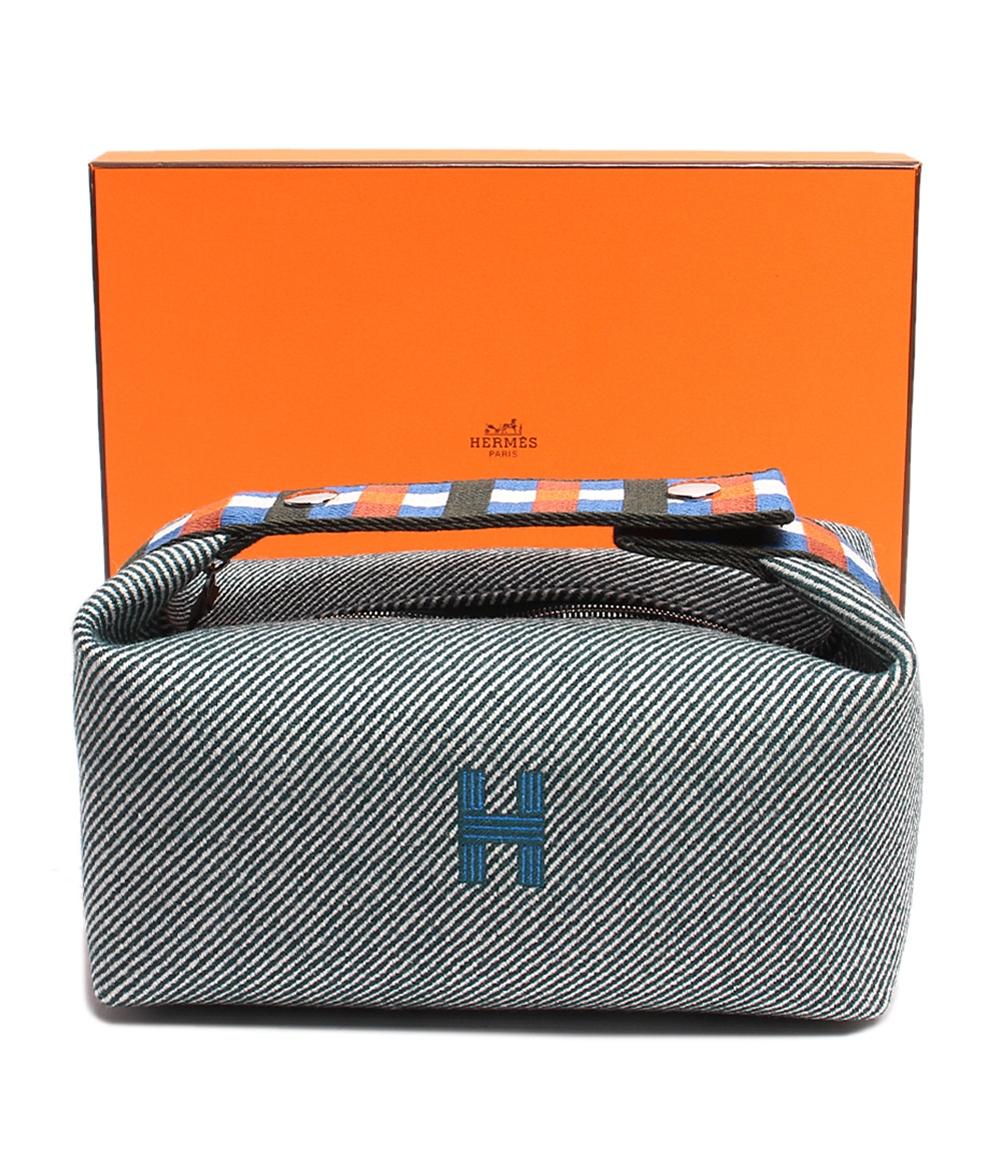 美品 エルメス ポーチ バニティバッグ ウール ブリッド ア ブラックPM ヴェールフォレ ベルフォーレ レディース HERMES