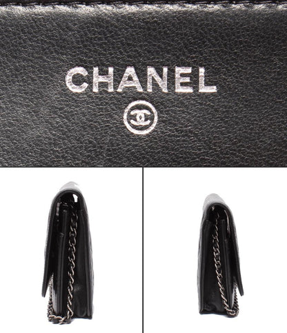 CHANEL チェーンショルダーウォレット 斜め掛け シルバー金具 ラムスキン マトラッセ レディース シャネル