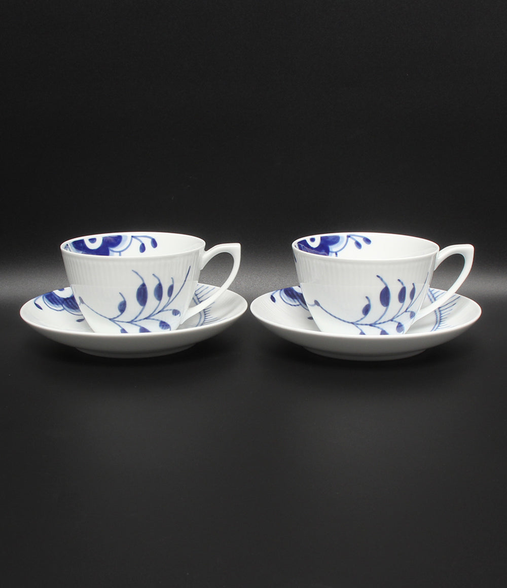 美品 Royal Copenhagen カップ＆ソーサー 2客セット ペア ブルーフルーテッド メガ ロイヤルコペンハーゲン