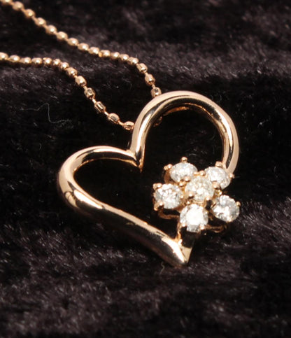 美品 ネックレス K14 ダイヤ 0.21ct ハートモチーフ レディース