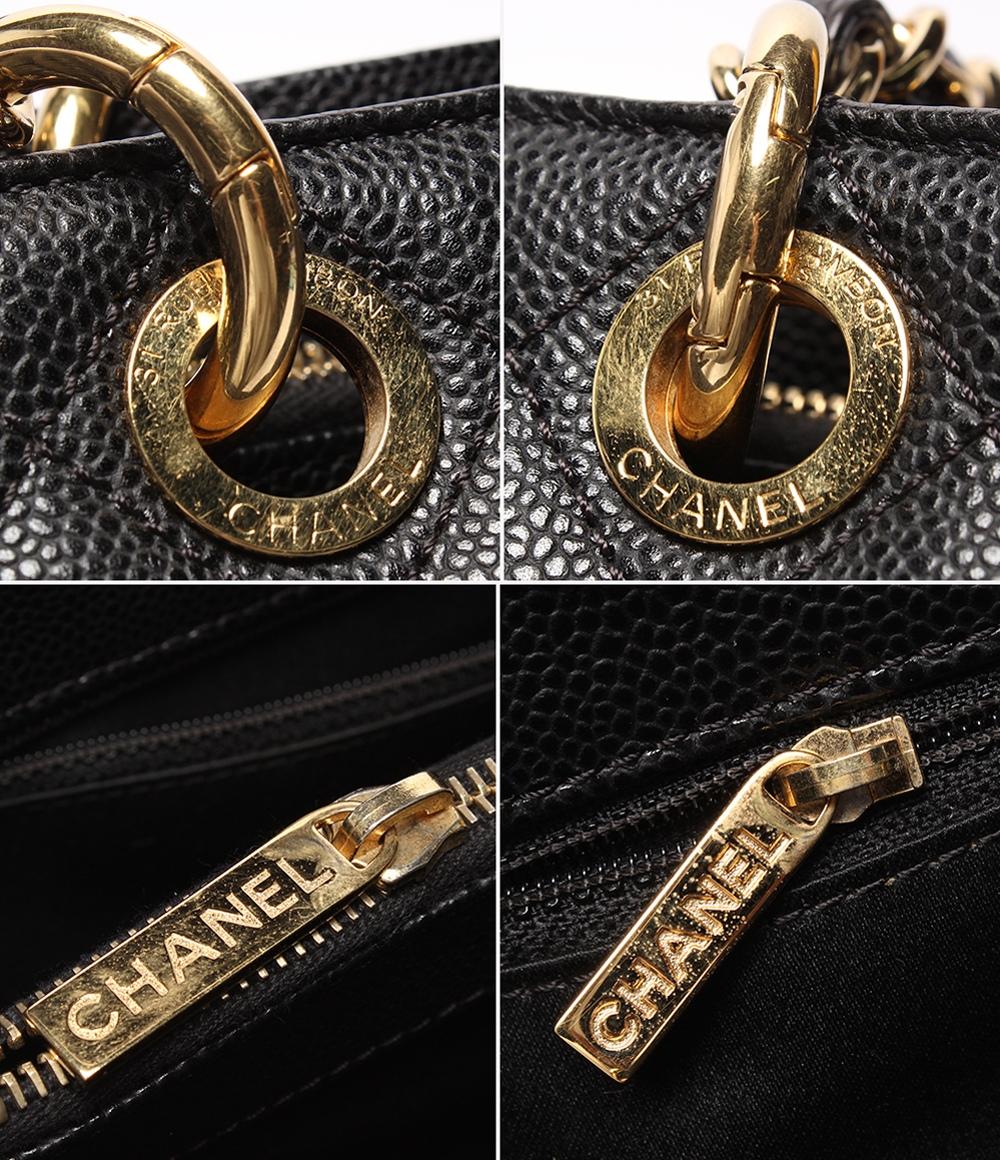 CHANEL チェーンショルダーバッグ  GSTトートバッグ 肩掛け マトラッセ ゴールド金具 キャビアスキン レディース シャネル