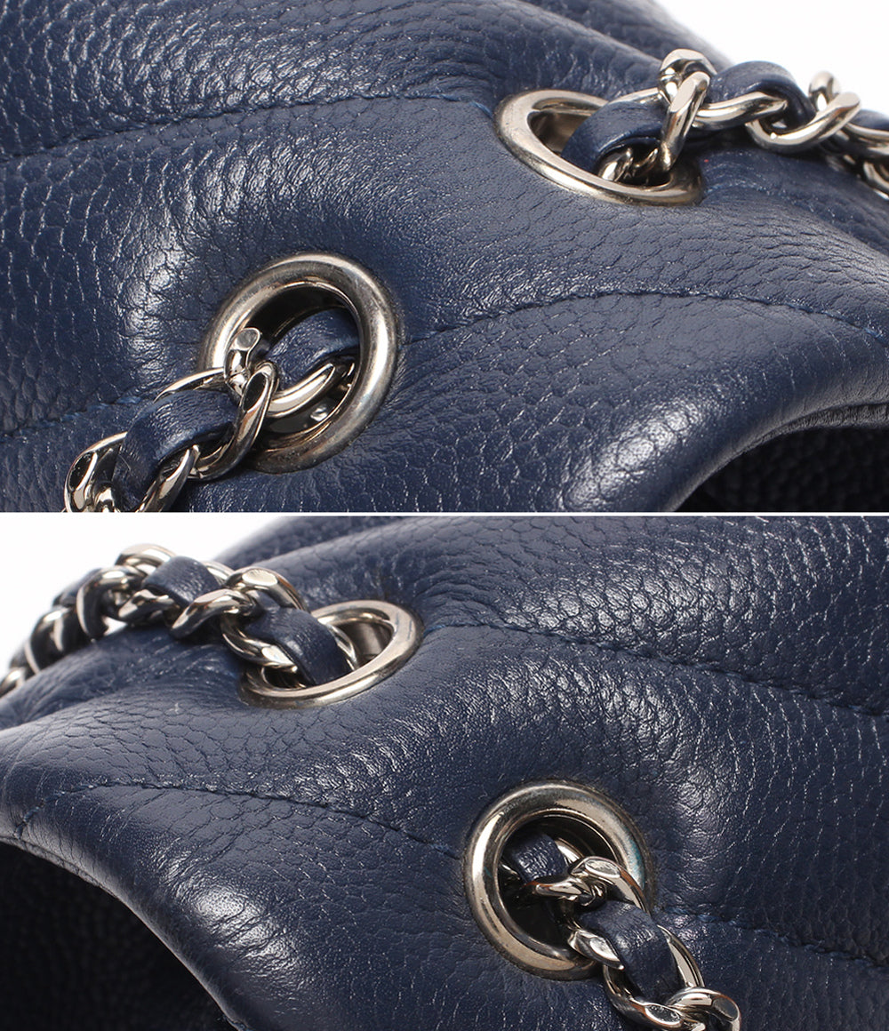 CHANEL チェーンショルダーバッグ 肩掛け シルバー金具 シングルフラップ ダブルチェーン シェブロン Vステッチ キャビアスキン 25番台 レディース