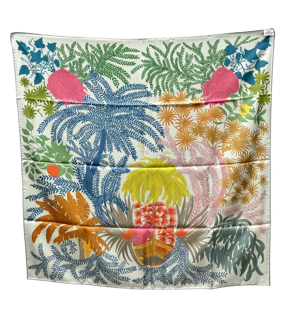 美品 HERMES スカーフ シルク100% カレダブルフェイス90 リバーシブル LE JARDIN DES PEINTRES レディース エルメス
