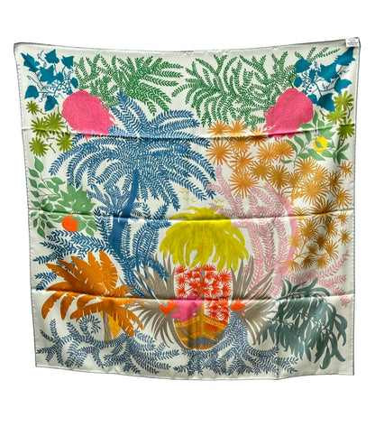 美品 HERMES スカーフ シルク100% カレダブルフェイス90 リバーシブル LE JARDIN DES PEINTRES レディース エルメス