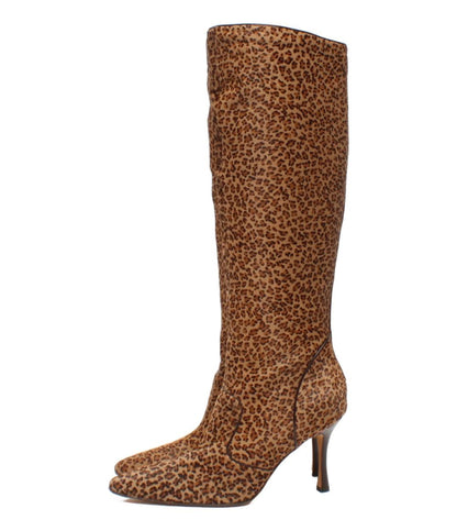 マノロブラニク ロングブーツ ハラコ レオパード レディース SIZE 38 (M) MANOLO BLAHNIK