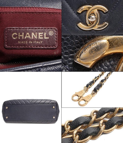 シャネル 2wayレザーハンドバッグ ココマーク ゴールド金具 ココハンドル Vステッチ キャビアスキン レディース CHANEL