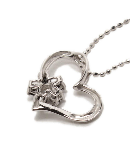 美品 ネックレス K10WG ダイヤ ブラックダイヤ 0.22ct ハートモチーフ フラワーモチーフ レディース