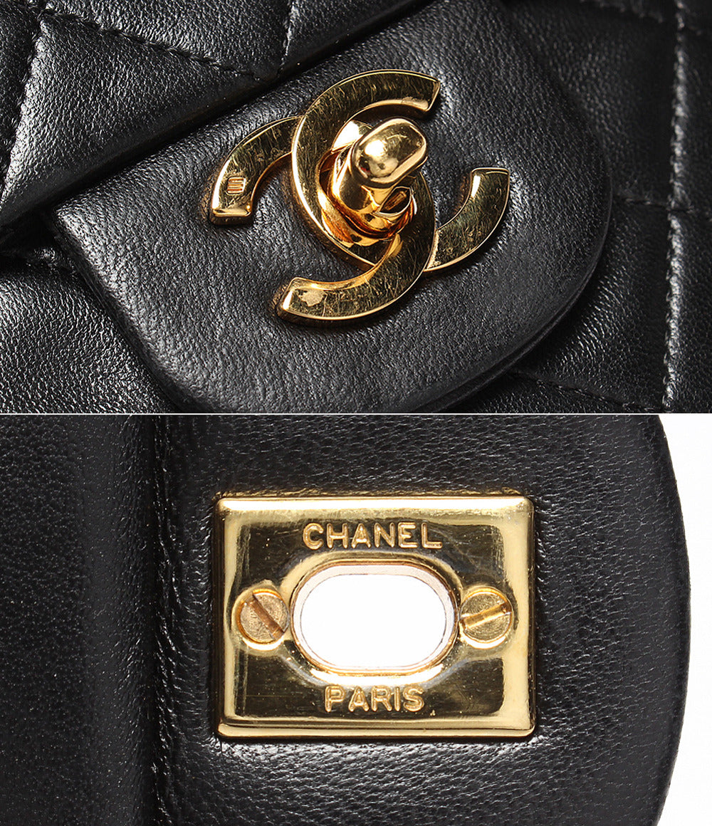 CHANEL チェーンショルダーバッグ ダブルチェーン ダブルフラップ ゴールド金具 マトラッセ 1番台 ラムスキン 肩掛け レディース シャネル