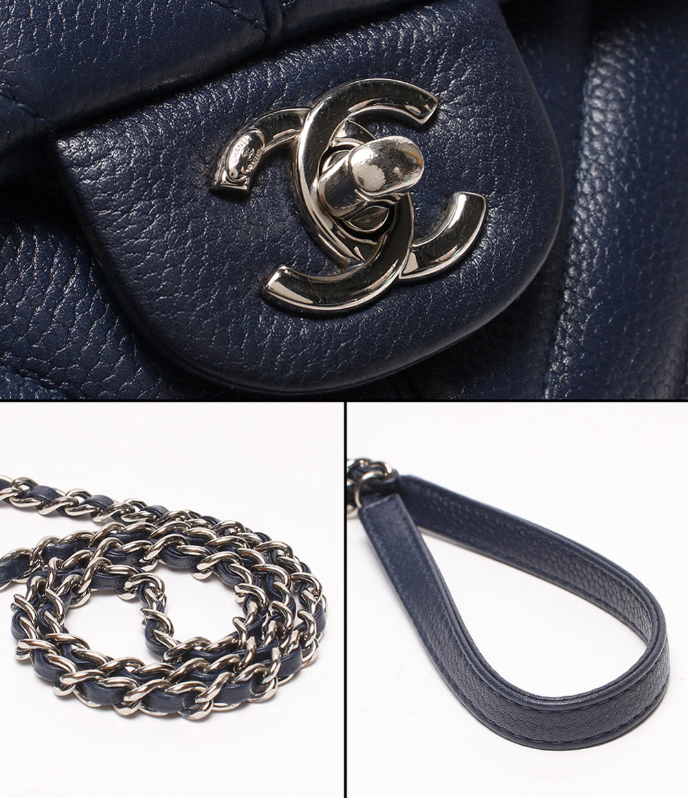 CHANEL チェーンショルダーバッグ 肩掛け シルバー金具 シングルフラップ ダブルチェーン シェブロン Vステッチ キャビアスキン 25番台 レディース