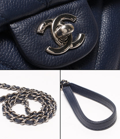 CHANEL チェーンショルダーバッグ 肩掛け シルバー金具 シングルフラップ ダブルチェーン シェブロン Vステッチ キャビアスキン 25番台 レディース
