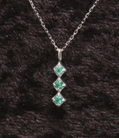 美品 ネックレス K10WG K10 エメラルド レディース