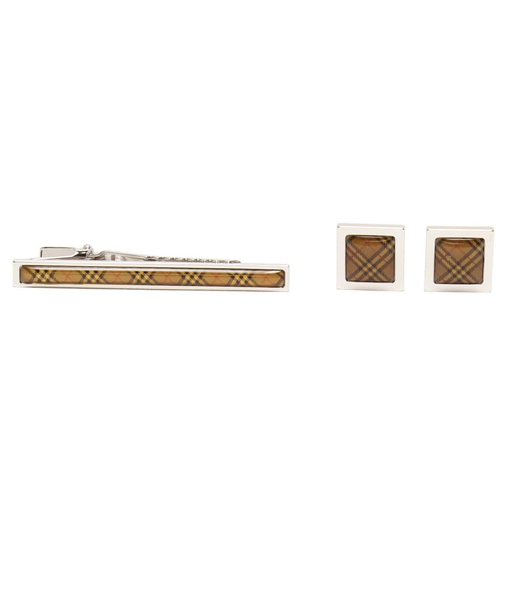 美品 BURBERRY タイピン タイバー カフス チェック柄 2点セット メンズ バーバリー