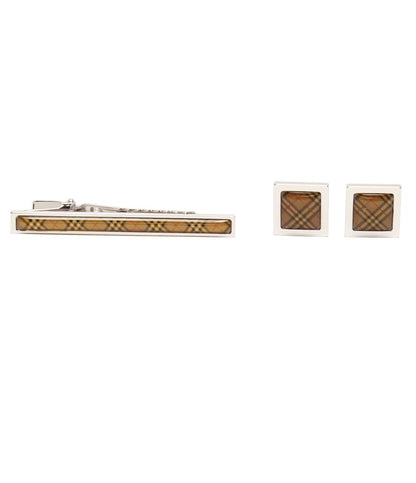 美品 BURBERRY タイピン タイバー カフス チェック柄 2点セット メンズ バーバリー