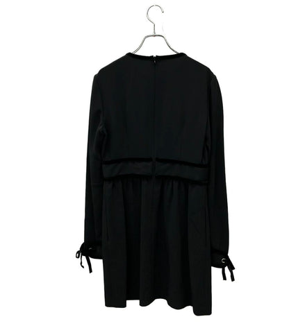 RED VALENTINO 長袖ワンピース 23AW Black Velvet Trimmed Crepe Mini Dress QROVA7M042P レディース SIZE 40 (M) レッドヴァレンティノ