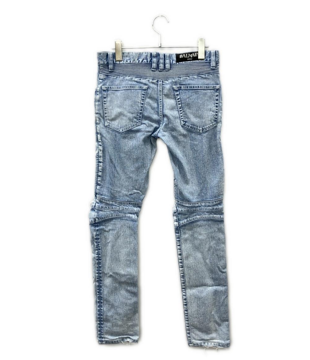 BALMAIN 蛇腹バイカーデニムパンツ ダメージ加工 メンズ SIZE 28 (S) バルマン