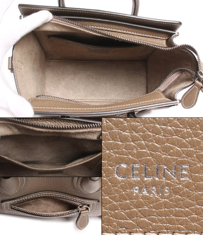 セリーヌ 2wayレザーハンドバッグ シルバー金具 ラゲージ ナノ ドラムドカーフスキン 189243DRU.09SO レディース CELINE–rehello  by BOOKOFF