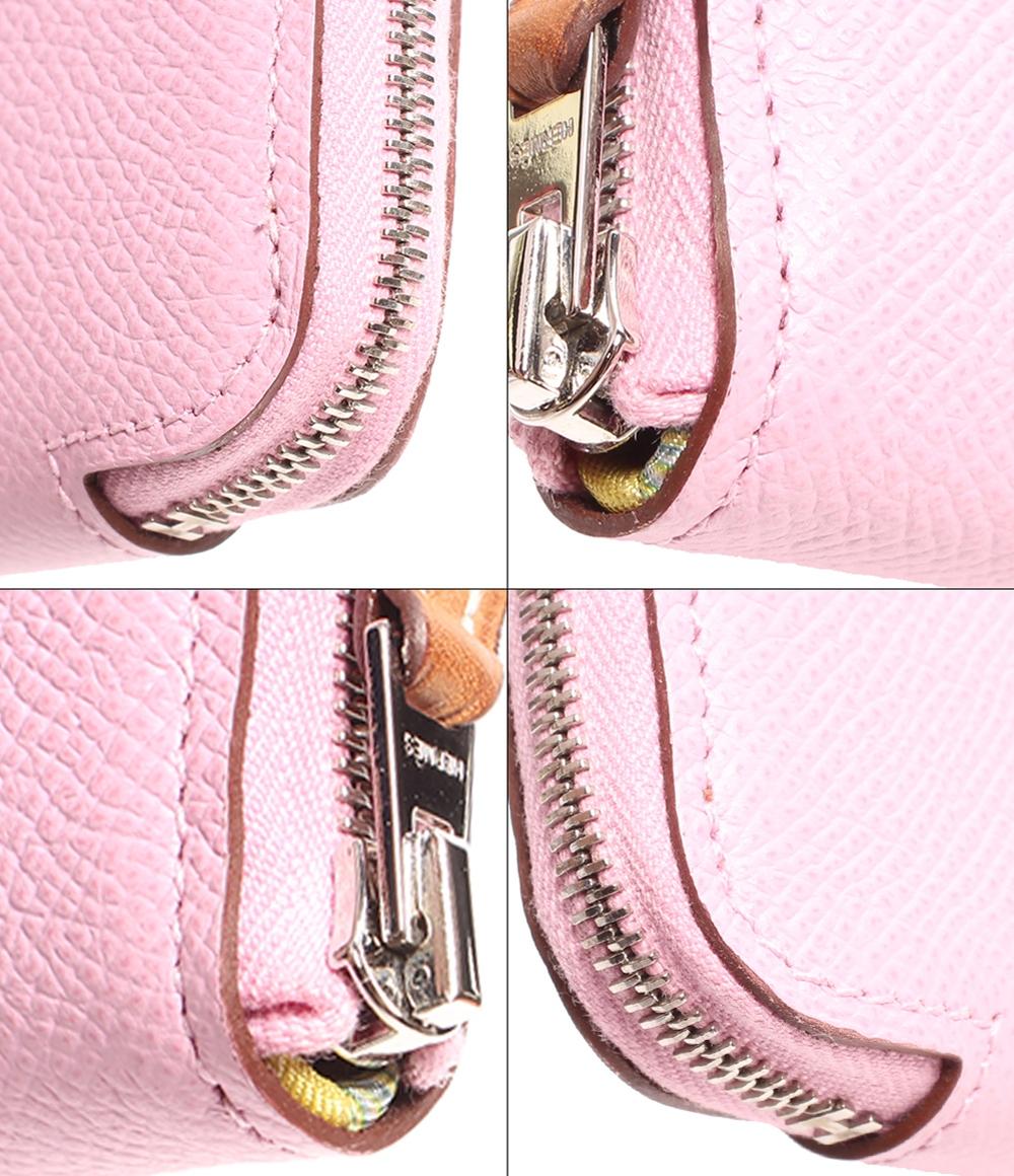 美品 エルメス ラウンドジップ長財布 D刻印 シルバー金具 アザップシルクイン 赤道直下 ヴォーエプソン モーヴシルベストル レディース HERMES