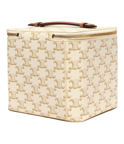美品 CELINE ハンドバッグ スクエア バニティーケース トリオンフキャンバス&カーフスキン レディース セリーヌ