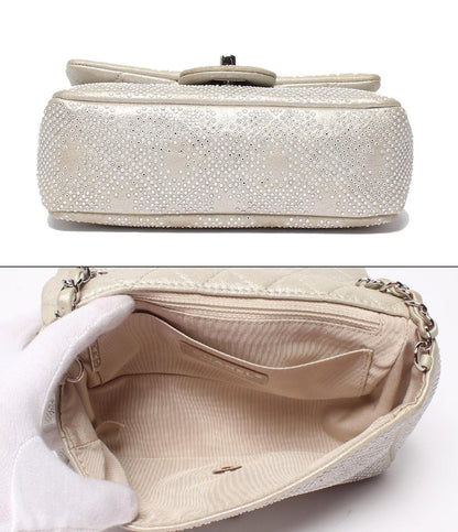 CHANEL チェーンショルダーバッグ 肩掛け 斜め掛け ストーン シングルチェーン シングルフラップ シルバー金具 レディース シャネル