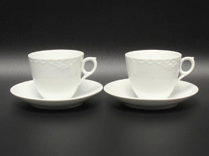 美品 ロイヤルコペンハーゲン カップ＆ソーサー 2客セット ペア ホワイトフルーテッド ハーフレース Royal Copenhagen