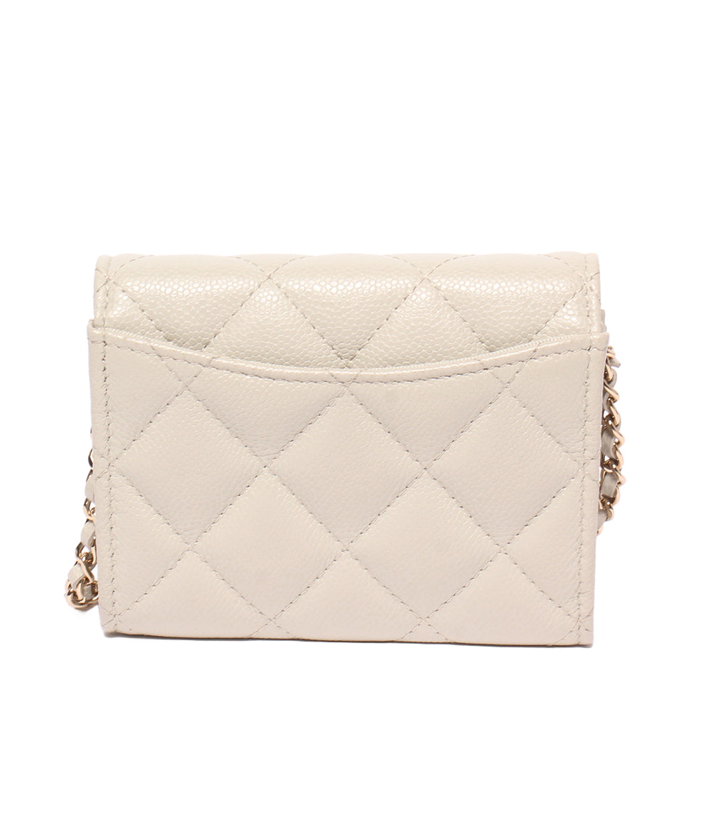 美品 CHANEL ミニチェーンウォレット マトラッセ ゴールド金具 ランダム番台 キャビアスキン AP0238 レディース シャネル